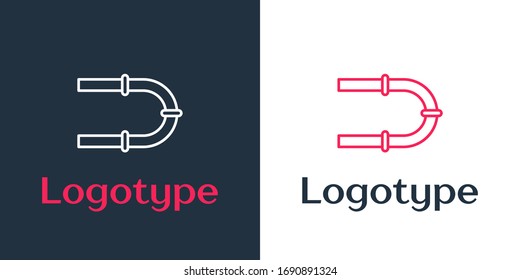 Logotype line Industry metallic pipe icon isolated on white background. Logo design template element. Vector Illustration