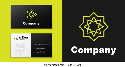 Línea de logotipo Icono de ornamento de estrella octogonal islámica aislado en fondo negro. Elemento de plantilla de diseño de logotipo. Vector