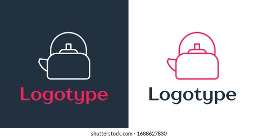 Línea de Logotipo Kettle con icono de asa aislado en fondo blanco. Icono de Tetera. Elemento de plantilla de diseño del logotipo. Ilustración vectorial