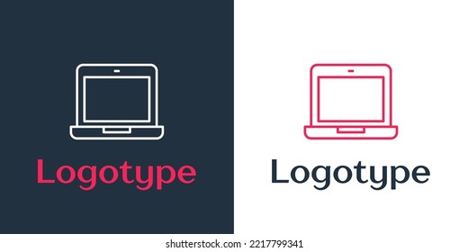 Línea de logotipo Icono de portátil aislado en fondo blanco. Ordenador portátil con signo de pantalla vacío. Elemento de plantilla de diseño de logotipo. Ilustración vectorial
