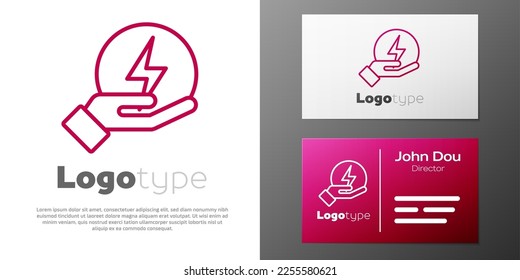 Logotype line Lightning bolt icon isolated on white background. Flash sign. Charge flash icon. Thunder bolt. Lighting strike. Logo design template element. Vector