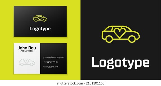 Logotype line Luxury limousine car icon isolated on black background. For world premiere celebrities and guests poster. Logo design template element. Vector