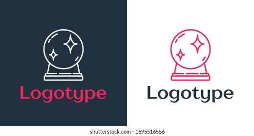 Logotype line Magic ball icon isolated on white background. Crystal ball. Logo design template element. Vector Illustration