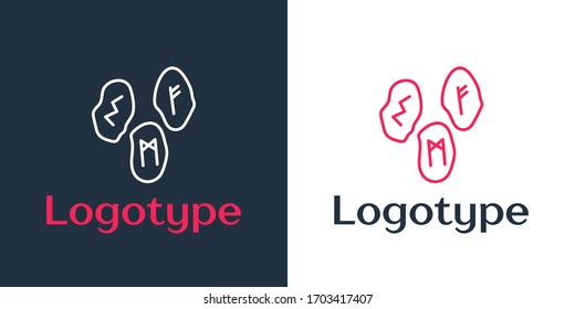 Logotype line Magic runes icon isolated on white background. Logo design template element. Vector Illustration