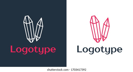 Línea de logotipo Icono de piedra mágica aislado en fondo blanco. Cristal de fantasía. Gema de joyas para el juego. Elemento de plantilla de diseño del logotipo. Ilustración vectorial