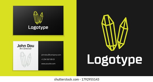 Logotype line Magic stone icon isolated on black background. Fantasy crystal. Jewelry gem for game. Logo design template element. Vector Illustration