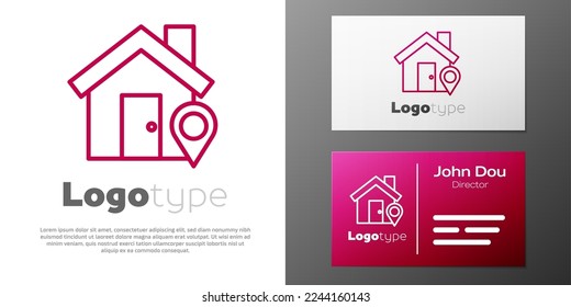 Logotype line Map pointer with house icon isolated on white background. Home location marker symbol. Logo design template element. Vector Illustration