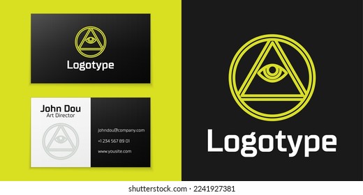 Logotype Linie Masons Symbol Alle Augen Gottes Symbol einzeln auf schwarzem Hintergrund. Das Auge der Vorsehung im Dreieck. Logo-Design-Element. Vektorgrafik