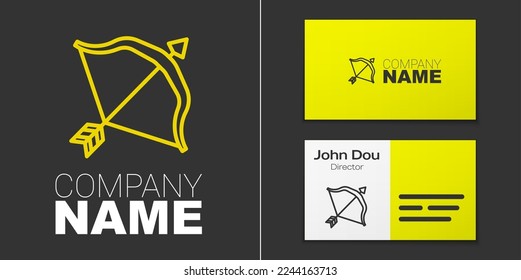 Logotype line Medieval bow and arrow icon isolated on grey background. Medieval weapon. Logo design template element. Vector