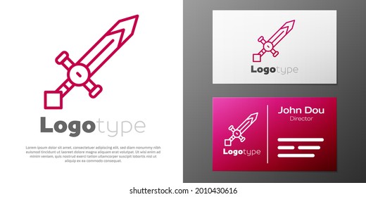 Logotype Linie Mittelalterliches Schwert Symbol einzeln auf weißem Hintergrund. Mittelalterliche Waffe. Logo-Design-Element. Vektorgrafik