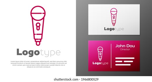 Logotype line Microphone icon isolated on white background. On air radio mic microphone. Speaker sign. Logo design template element. Vector