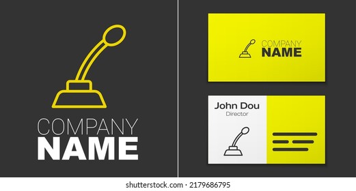 Logotype line Microphone icon isolated on grey background. On air radio mic microphone. Speaker sign. Logo design template element. Vector