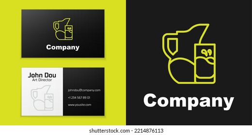 Logotype line Milk jug or pitcher and glass icon isolated on black background. Logo design template element. Vector