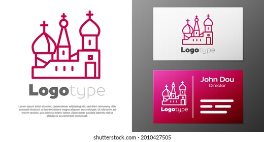 Logotype line Moscow symbol - Saint Basil's Cathedral, Russia icon isolated on white background. Logo design template element. Vector