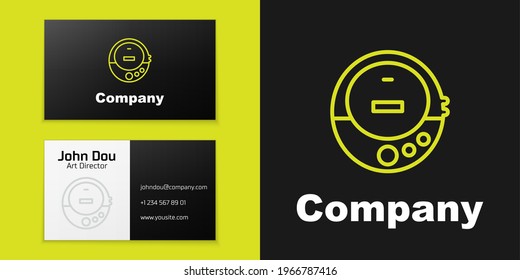 Línea de logotipo Icono del reproductor de CD de música aislado en fondo negro. Dispositivo de música portátil. Elemento de plantilla de diseño de logotipo. Vector