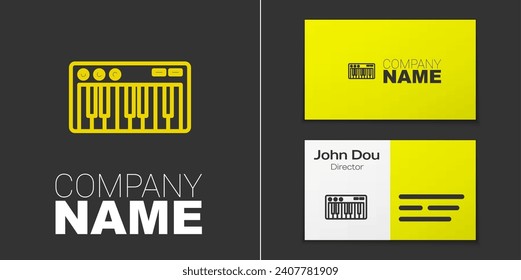 Logotype line Music synthesizer icon isolated on grey background. Electronic piano. Logo design template element. Vector