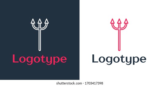 Logotype line Neptune Trident icon isolated on white background. Logo design template element. Vector Illustration