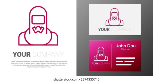Línea de logotipo Trabajador de la central nuclear con vestimenta protectora icono aislado en fondo blanco. Trabajador de reactores nucleares. Elemento de plantilla de diseño de logotipo. Vector