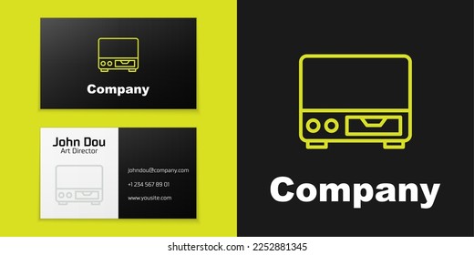 Logotype line Old video cassette player icon isolated on black background. Old beautiful retro hipster video cassette recorder. Logo design template element. Vector