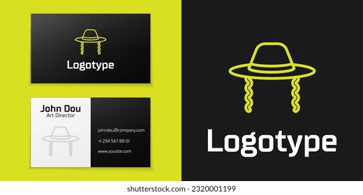 Logotype line Orthodox jewish hat with sidelocks icon isolated on black background. Jewish men in the traditional clothing. Judaism symbols. Logo design template element. Vector