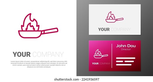 Logotype line Pan with fire icon isolated on white background. Logo design template element. Vector