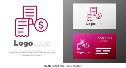 Logotype Line Paper oder Finanzcheck Symbol einzeln auf weißem Hintergrund. Papierdruckscheck, Kaufbeleg oder Rechnung. Logo-Design-Element. Vektorgrafik