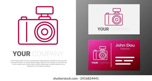 Logotype line Photo camera icon isolated on white background. Foto camera. Digital photography. Logo design template element. Vector