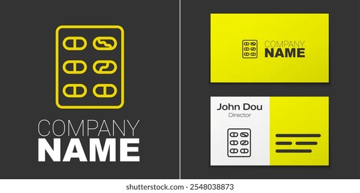 Logotype line Pills in blister pack icon isolated on grey background. Medical drug package for tablet, vitamin, antibiotic, aspirin. Logo design template element. Vector