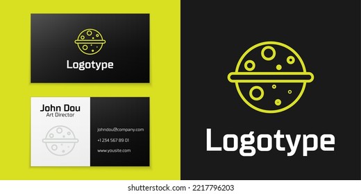 Logotype line Planet Venus icon isolated on black background. Logo design template element. Vector Illustration