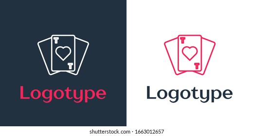 Logotype line Playing cards icon isolated on white background. Casino gambling. Logo design template element. Vector Illustration