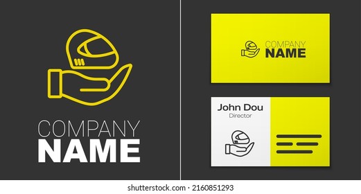 Logotype line Racing helmet icon isolated on grey background. Extreme sport. Sport equipment. Logo design template element. Vector