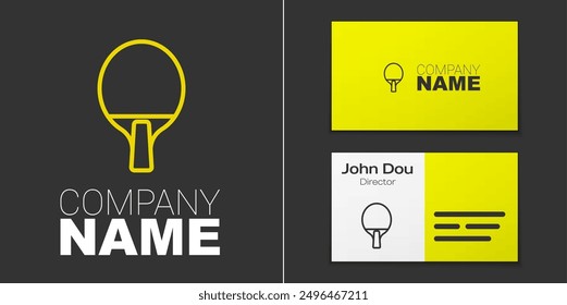Logotype line Racket for playing table tennis icon isolated on grey background. Logo design template element. Vector