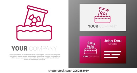 Logotype line Radioactive waste in barrel icon isolated on white background. Toxic waste contamination on water. Environmental pollution. Logo design template element. Vector