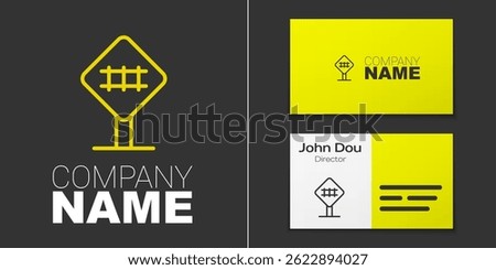 Logotype line Railroad crossing icon isolated on grey background. Railway sign. Logo design template element. Vector
