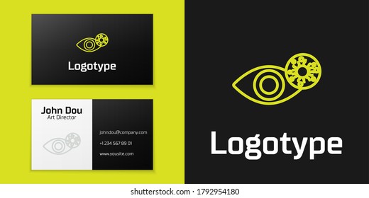 Logotype line Reddish eye due to virus, bacterial or allergic conjunctivitis icon isolated on black background. Logo design template element. Vector Illustration