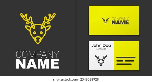 Logotype line Reindeer icon isolated on grey background. Merry Christmas and Happy New Year. Logo design template element. Vector