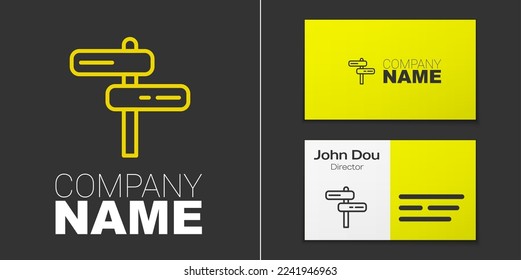 Logotype line Road traffic sign. Signpost icon isolated on grey background. Pointer symbol. Isolated street information sign. Direction sign. Logo design template element. Vector