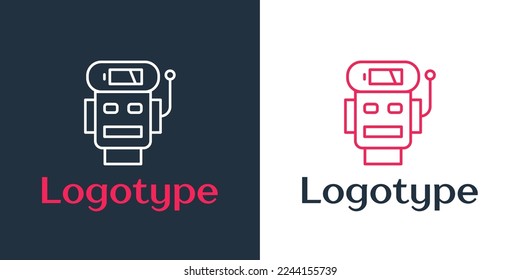 Logotype line Robot low battery charge icon isolated on white background. Artificial intelligence, machine learning, cloud computing. Logo design template element. Vector