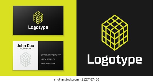 Logotype Line Rubik Cube Icon Isolated On Black Background. Mechanical Puzzle Toy. Rubik's Cube 3d Combination Puzzle. Logo Design Template Element. Vector