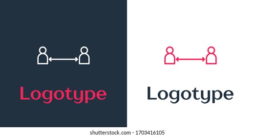 Logotype line Safe distance icon isolated on white background. Viruses and people keeping distance for infection risk. Logo design template element. Vector Illustration
