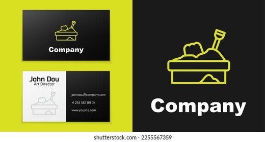 Logotype line Sandbox with sand icon isolated on black background. Logo design template element. Vector
