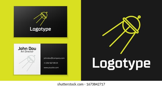 Logotype line Satellite icon isolated on black background. Logo design template element. Vector Illustration