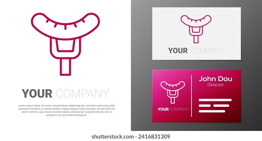 Logotype line Sausage on the fork icon isolated on white background. Grilled sausage and aroma sign. Logo design template element. Vector
