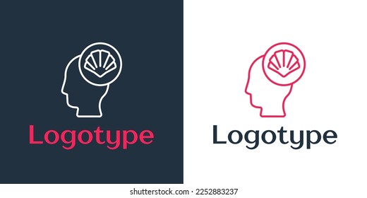 Logotype line Scallop sea shell icon isolated on white background. Seashell sign. Logo design template element. Vector
