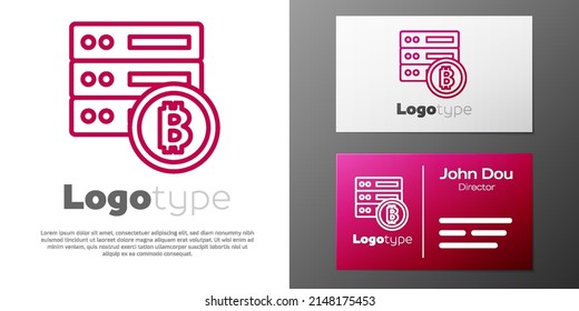 Logotype line Server bitcoin icon isolated on white background. Logo design template element. Vector