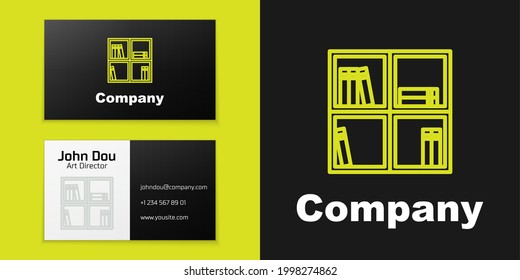 Logotype line Shelf with books icon isolated on black background. Shelves sign. Logo design template element. Vector