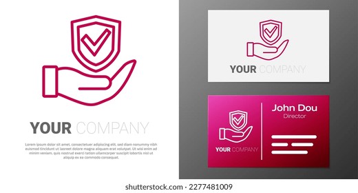Logotype-Linie Schild in der Hand Symbol einzeln auf weißem Hintergrund. Versicherungskonzept. Schutzschild. Sicherheit, Sicherheit, Schutz, Datenschutz Logo-Design-Element. Vektorgrafik