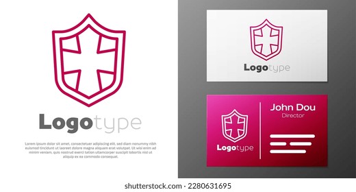 Logotype line Shield icon isolated on white background. Guard sign. Security, safety, protection, privacy concept. Logo design template element. Vector