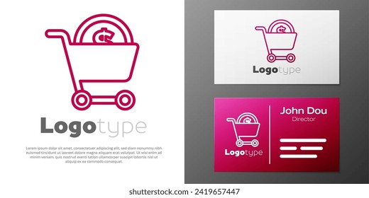Logotype line Shopping cart and dollar symbol icon isolated on white background. Online buying concept. Delivery service. Supermarket basket. Logo design template element. Vector
