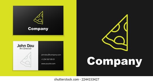 Logotype line Slice of pizza icon isolated on black background. Fast food menu. Logo design template element. Vector